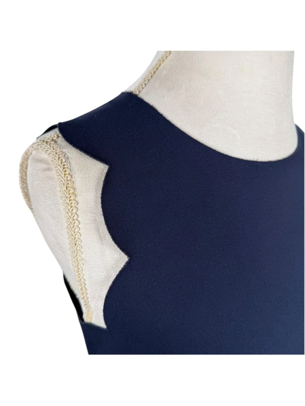 J. Crew Navy Blue Scalloped Sheath Dress Sleeveless Ponte Career Chic Size 6